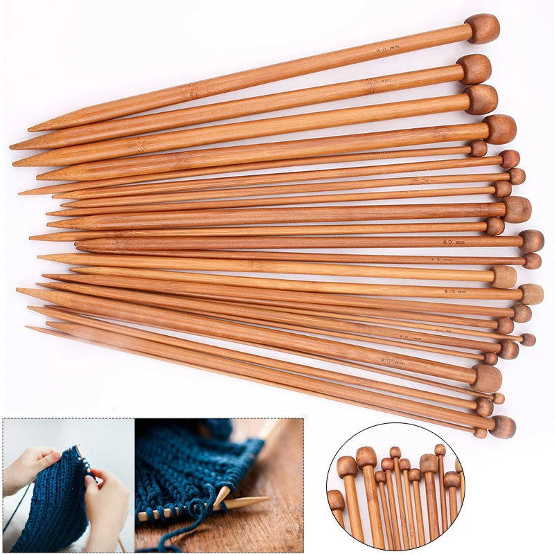 2 Pcs/Lot Bamboo Knitting Needle 2.5-11mm 35cm length Crochet Hook Single-end For Sweater Scarf Wool Weaving DIY Handmade Tools