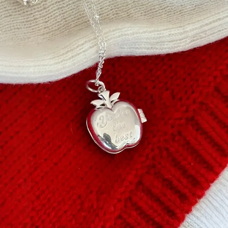 Small photo box long necklace women can open and close red drop glaze love sweater chain sweet simple enamel necklace