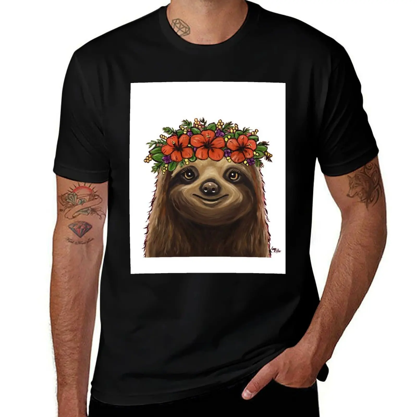 

t man shirts cotton t Sloth designer Crown Flower t luxury man shirt T-Shirt Art with shirt
