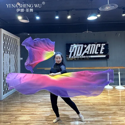 Bandera de alabanza de gasa, un par de velo de gasa teñido anudado fluido para mujer, 2 uds., accesorios para espectáculo en escenario, adoración de bandera de medio círculo