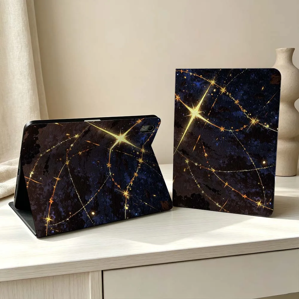 Golden Starry Sky Pattern For iPad Pro Air mini 7 6 5 4 3 2 1 M5 M4 M3 11th 10th A17 Pro A16 A14 Soft Pen Tray Tablet Case