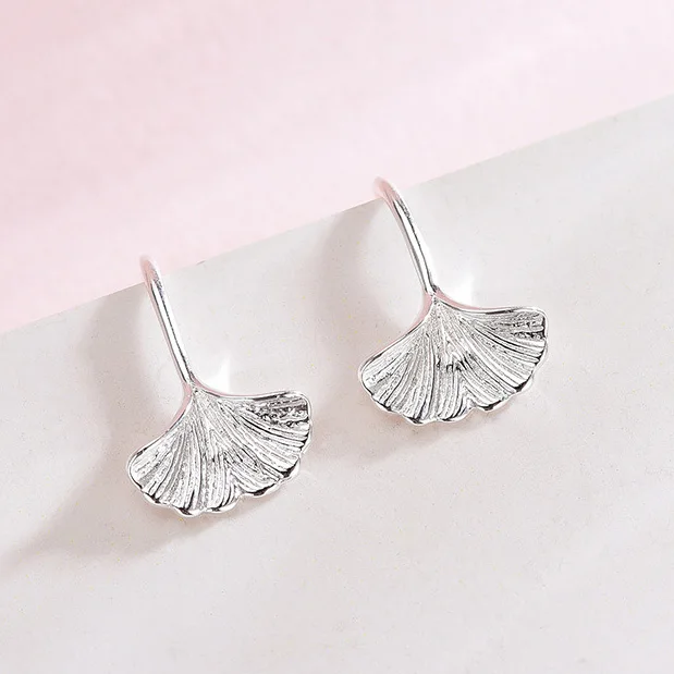 Real 925 Sterling Silver Minimalist Ginkgo Leaf Stud Earrings for Women Party Cute Shiny Fine Jewelry Trendy Plant Accessories