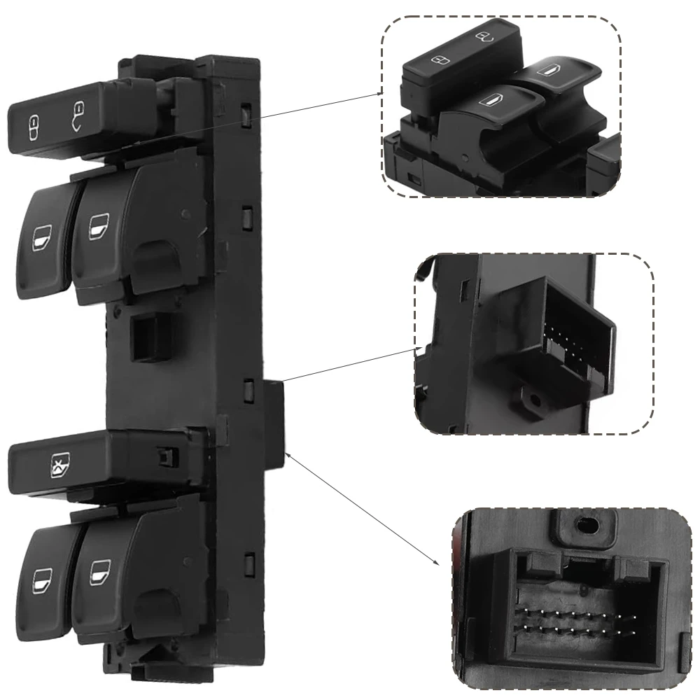 مفتاح نافذة الطاقة الجانبي الأيسر الأمامي مع 16 دبابيس لشركة فولكس فاجن جيتا 2013 2014 2015 34D 959857 34 د 959857 ج 34 د 959857 ب #2