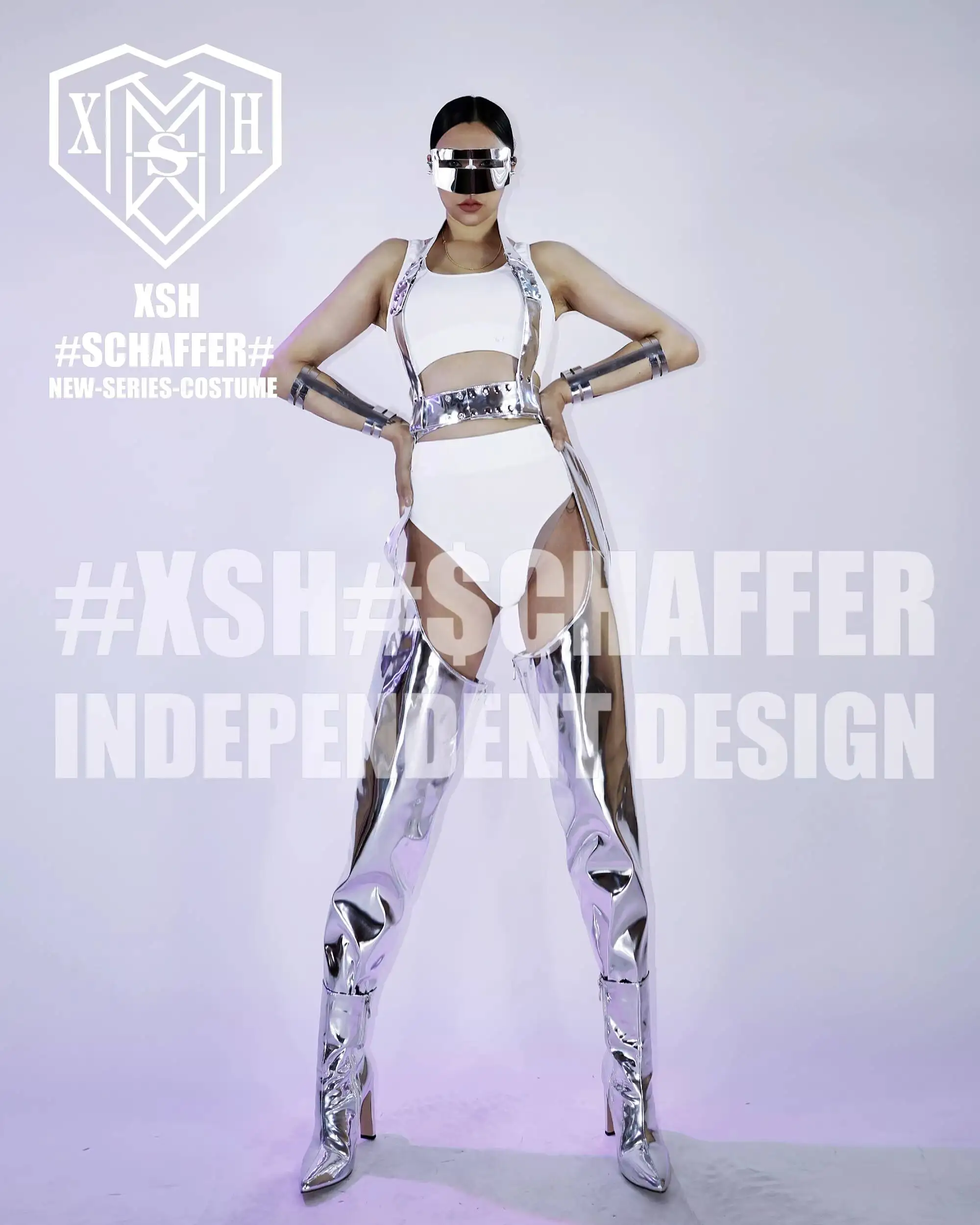 

GOGO Bar New Female Nightclub Space Silver Boot Covers Simple Cyber Tech DS Stage Performance Halloween Costume Custom