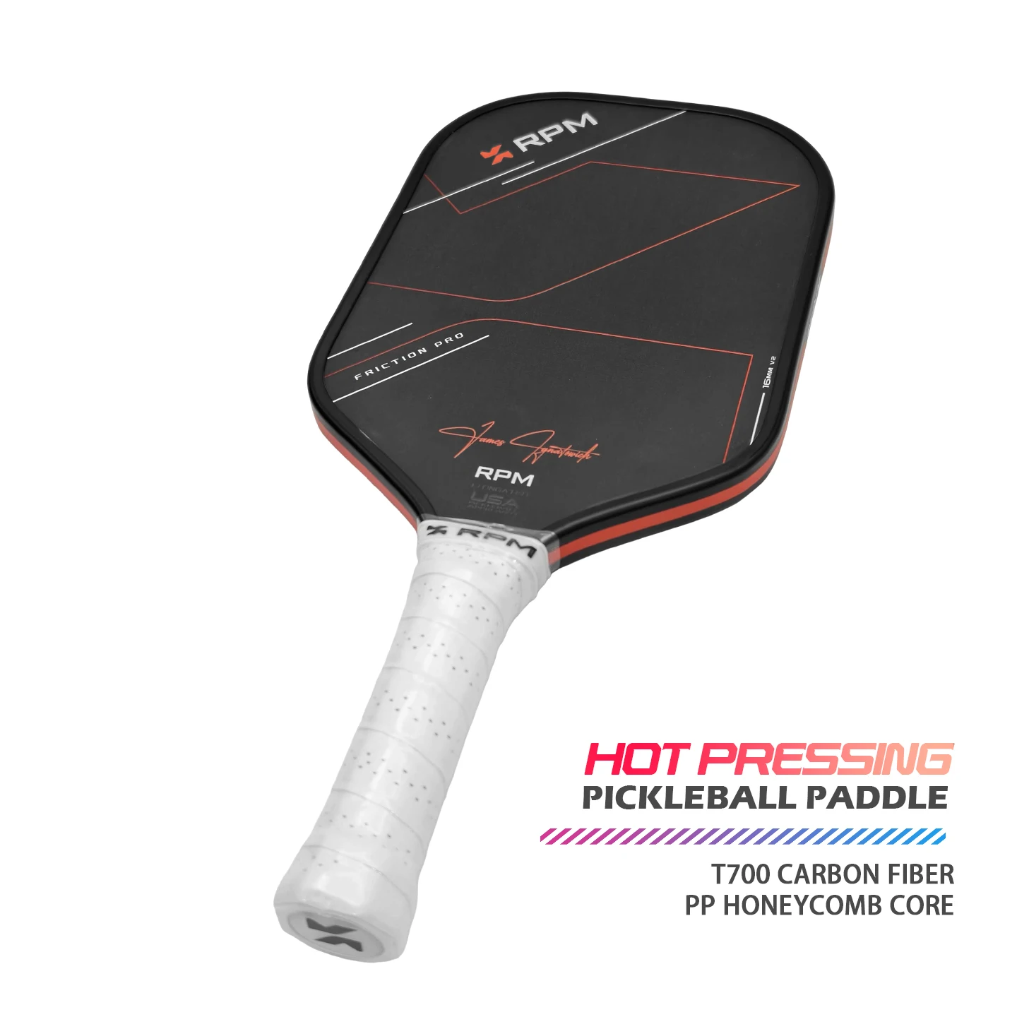 RPM V2 Thermoformed Pickleball Paddle Carborundum Surface  T700 Raw Carbon Fiber PP Honeycomb Core for Precision Control Tournam