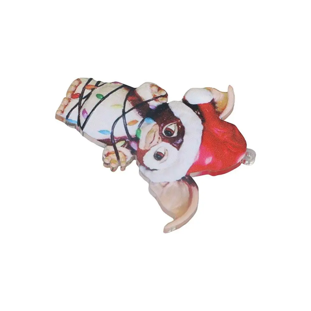 Cute 2D Gremlins Santa Hat Socks Dog Flying Dragon Gremlins Gizmo Acrylic Hanging Chrismtas Tree Pendants Noel Navidad