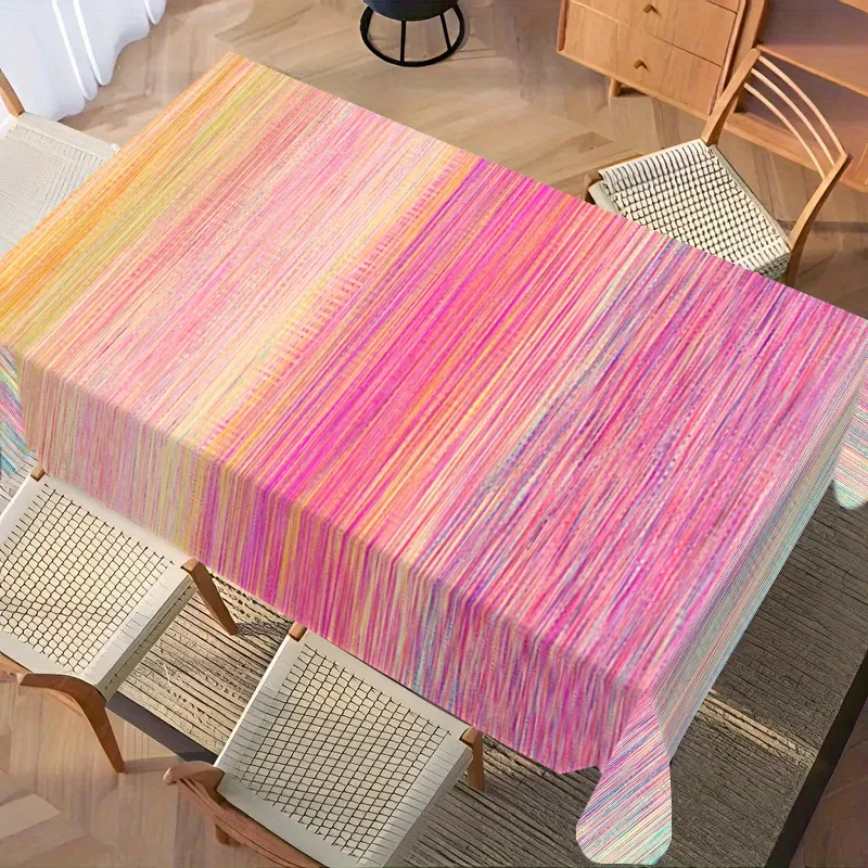 One abstract linen-style tablecloth - colorful stripes, durable polyester rectangle
