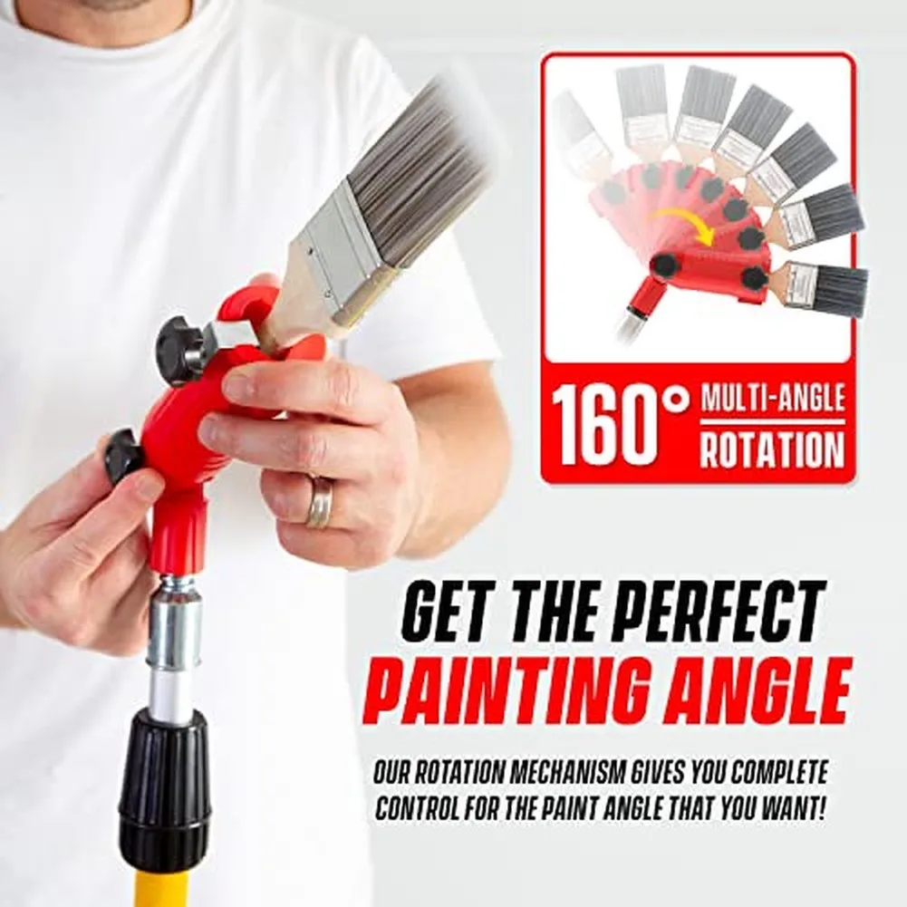 Multi-Angle Brush Extender for Extension Poles Optimized for Ceiling Edging Wall Corners Soffits and Exterior Trim Surfaces