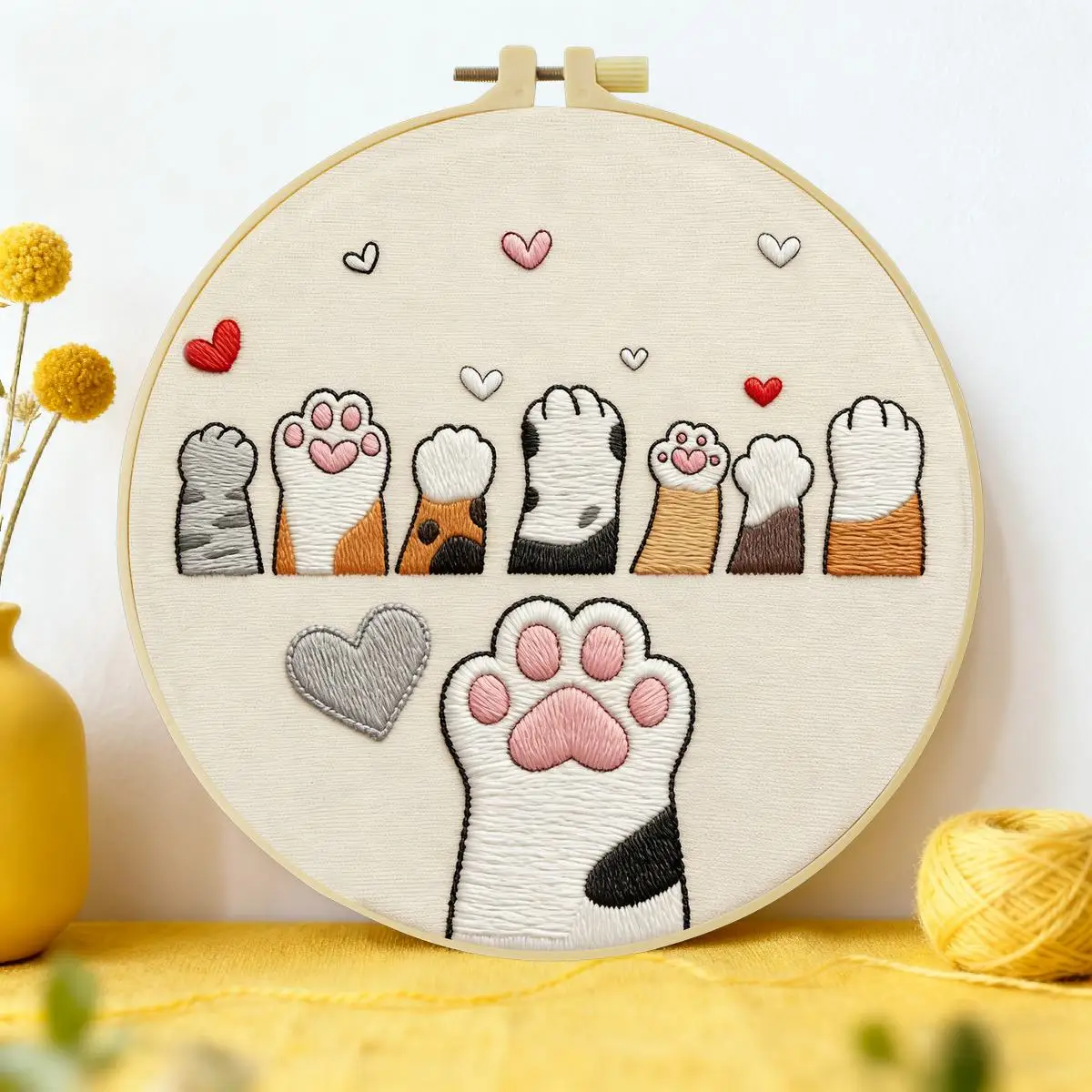 1 Stück 20X20CM/15X15CM 7,87/6,3 Zoll Katzenpfoten-Stickerei-Starter-Kit DIY-Kit DIY-Stickerei-Set Handarbeiten Heimdekoration – Detail 2