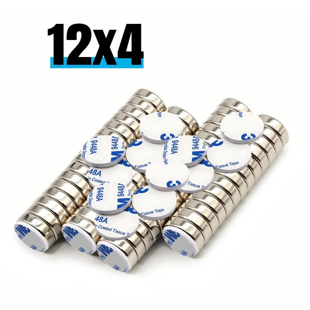 12x4mm Super Powerful Round Neodymium Magnet With double-sided adhesive Magnet N35 Strong Permanent Magnetic refrigerator imanes