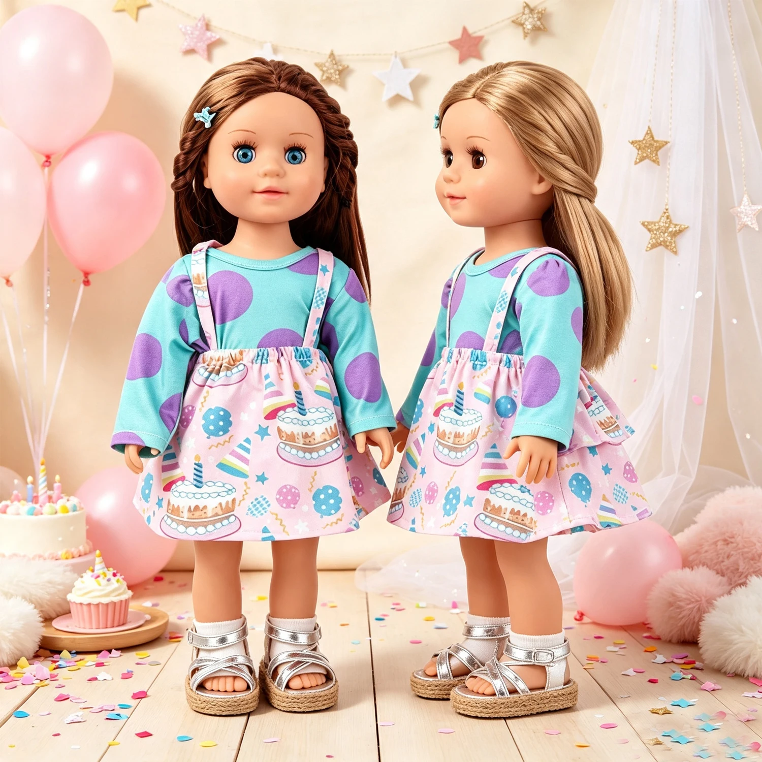 Colorful Doll Costume Crop Top Cake Print A-line Skirt Silver Platform Sandals Daily Outfit For 18