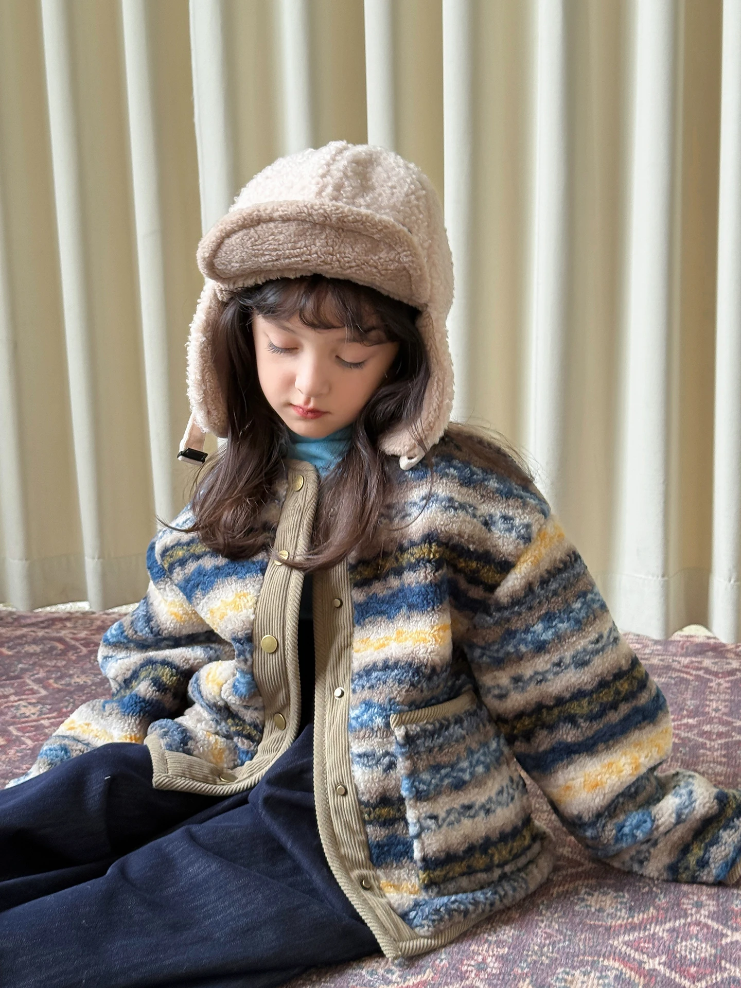 korean-sle-thiened-plu-winter-jaet-for-girls-big-kids-retro-fair-isle-cotton-coat-trendy-children's-clothing