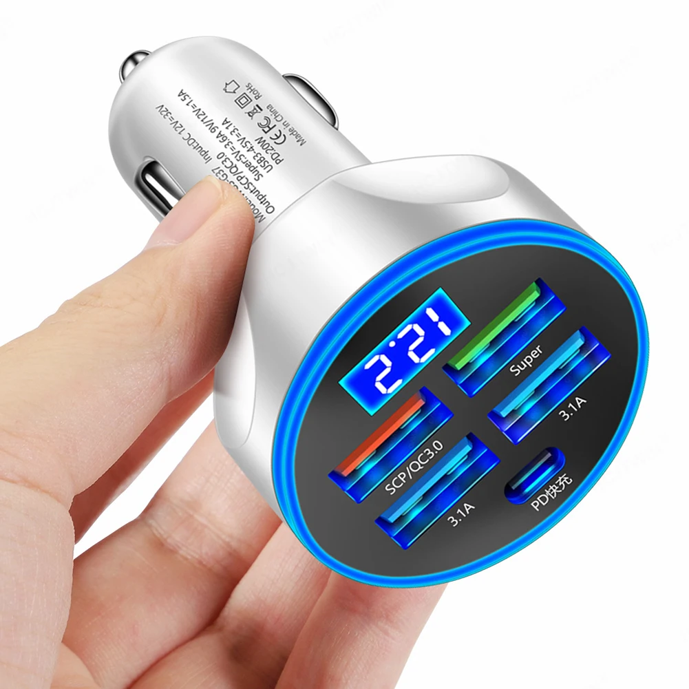 20W Car Charger 5 Ports Charger Adapter PD QC3.0 Super Charger 5V 3.1A Fast Charging for iPhone Samsung for Huawei for Xiaomi - view 3