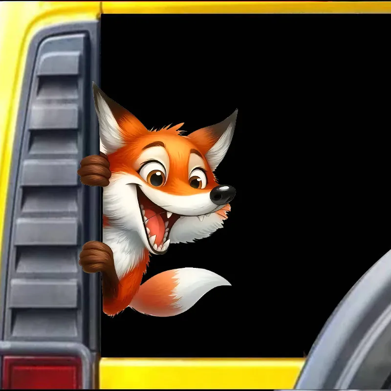 Happy Fox Animal Peeking Corner Car Sticker Vinyl Decal Bumper Rear Window Laptop Self-Adhesive Auto Parts TM100