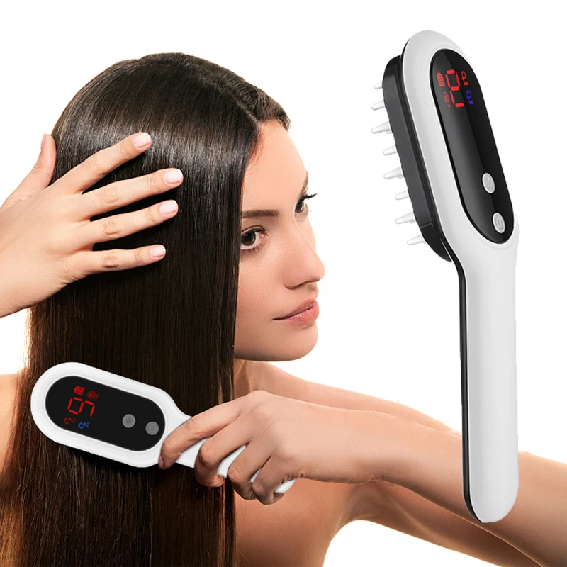 Vibration Massage Comb Red Blue Light Phototherapy Magnet Therapy Type-C charge Portable Scalp Massager Anti-static LED Screen