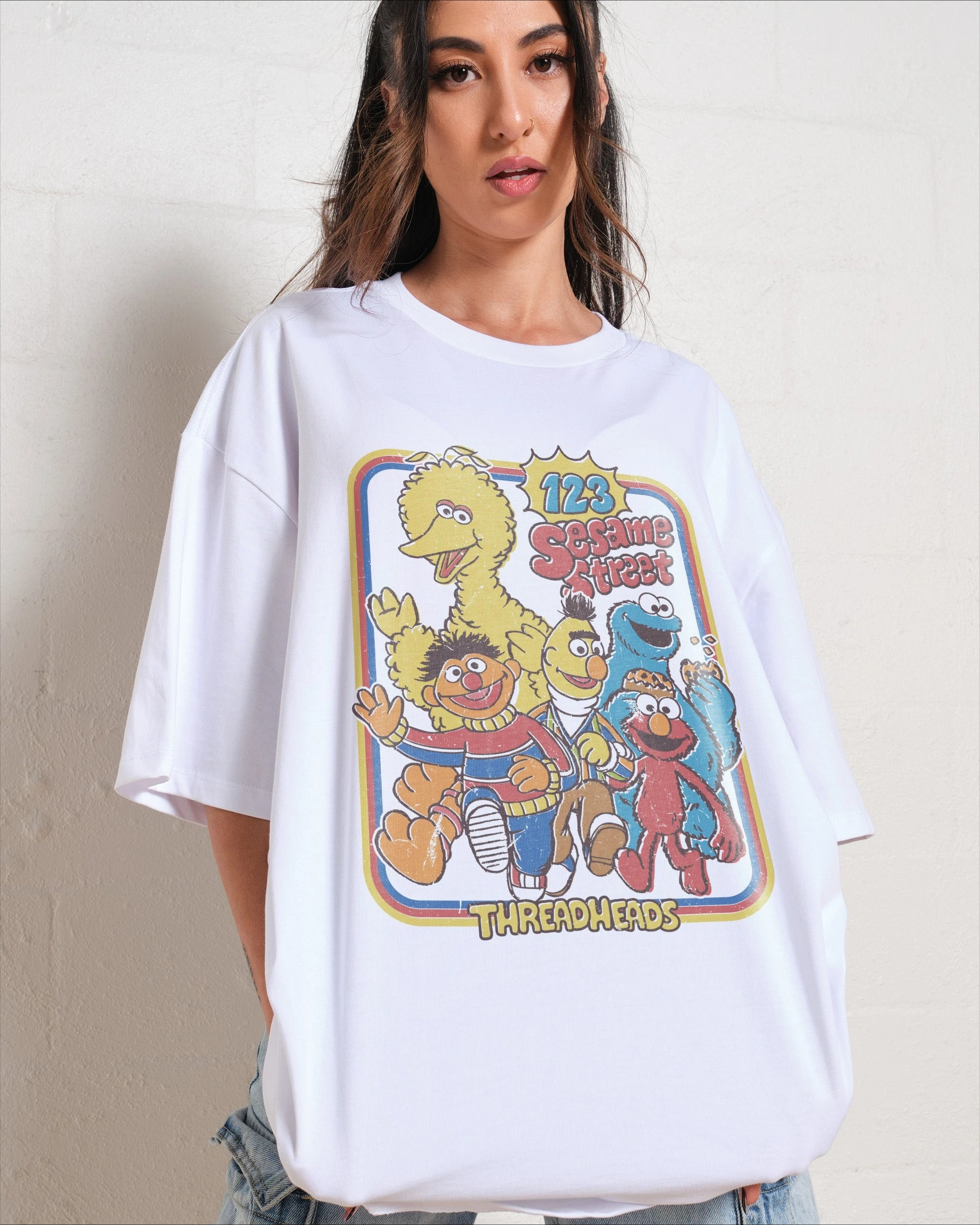 123 Sesame Street All Characters Vintage Frame T-Shirt Retro Cartoon Graphic Tee Big Bird Elmo Cookie Monster Bert Ernie T Shirt