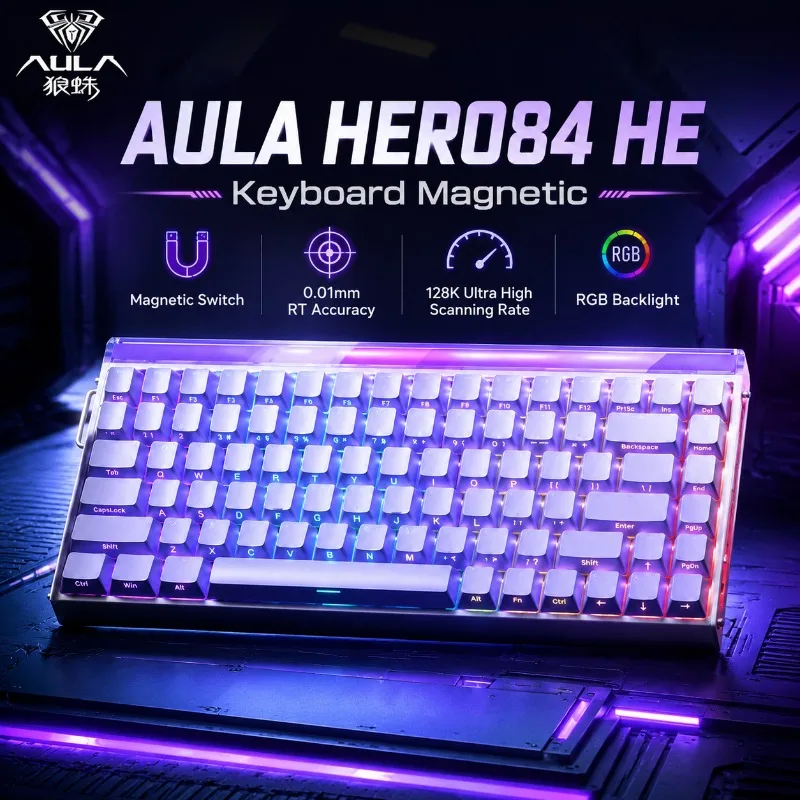 AULA HERO84 HE Magnetic Switch Mechanical Keyboard Rapid Trigger Adjustable Actuation RGB Backlit 8K Polling Rate Esports Gaming