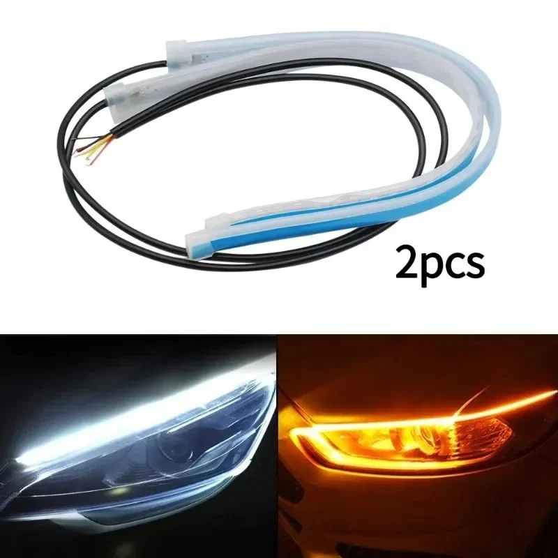 2 Pcs for Car Headlight 12V DRL LED Strip Yellow Bright Flexible Turn Signal Light Daytime Running New Multiple Styles