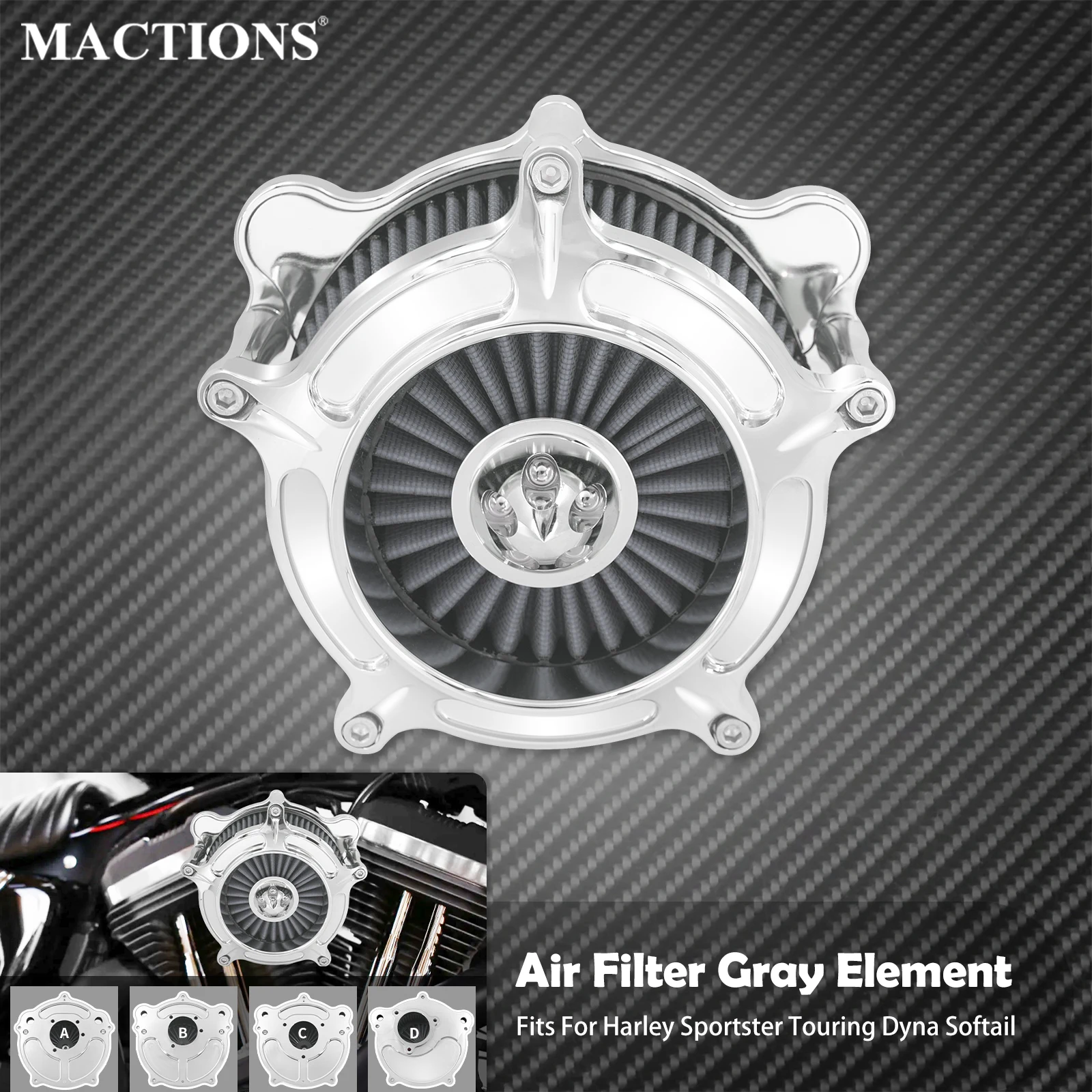 Motorcycle Air Filter Gray Element Chrome Air Cleaner For Harley Touring Electra Road Glide FLHR Sportster XL Dyna Softail FLFB