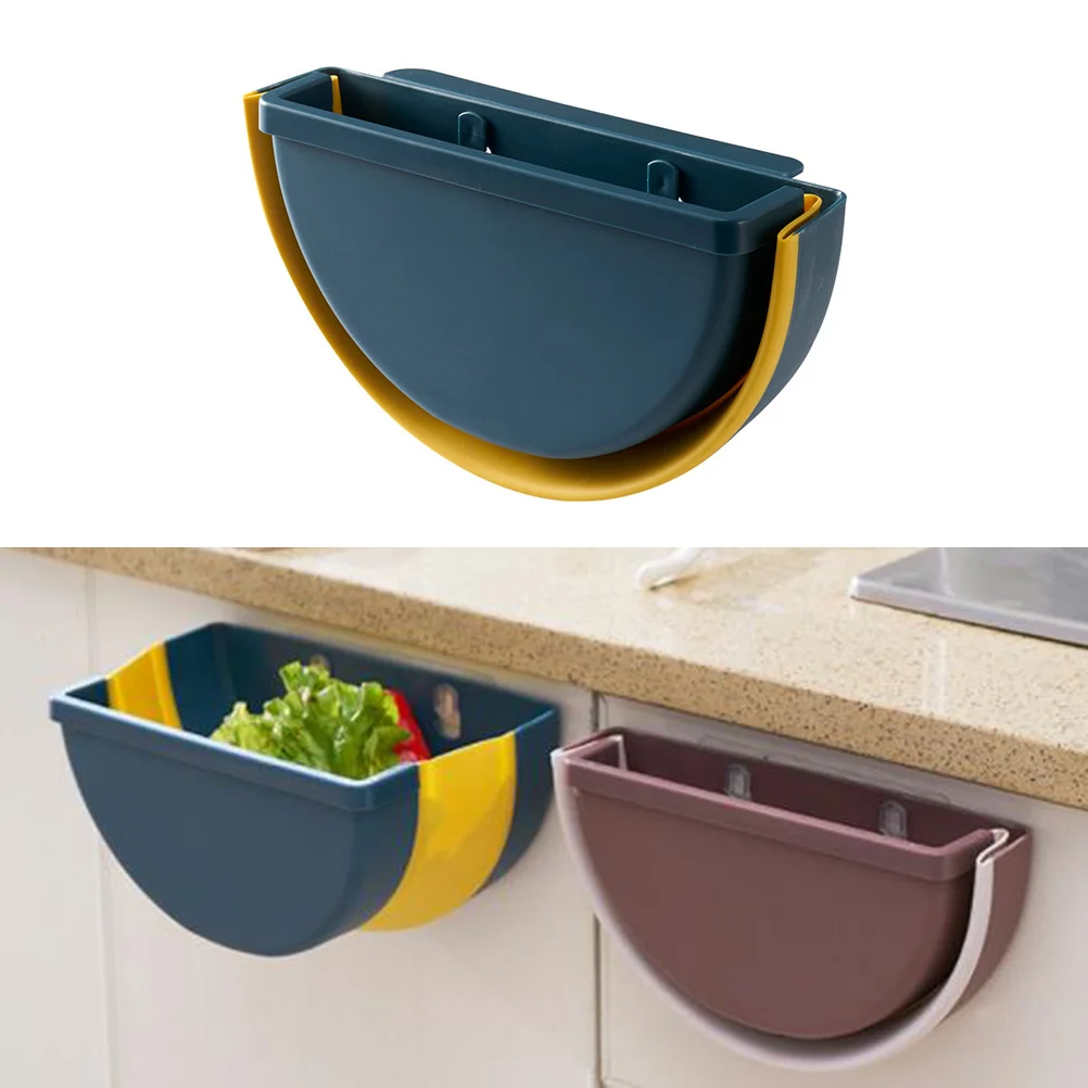 

Foldable Hanging Trash Can Plastic Wall Mounted Beige Storage Box for Kitchen Home Office Wastepaper Basket
