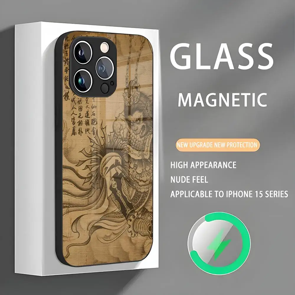 Black Myth Wukong Shadow God Diagram Phone Case Iphone 16 Pro Max Case 15 14 13 12 11 X XR XS XSMAX 8 Plus Mini Pro Max Glass M