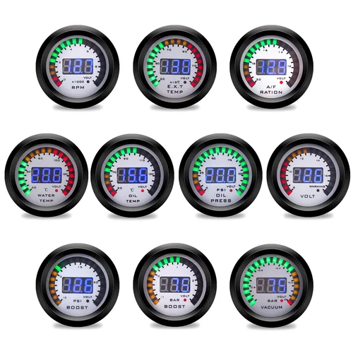 Indicador Digital de relación aire-combustible, tacómetro, voltímetro, Boost, vacío, agua, temperatura, aceite, prensa, EGT, AFR, 12V, 2 "", 52mm