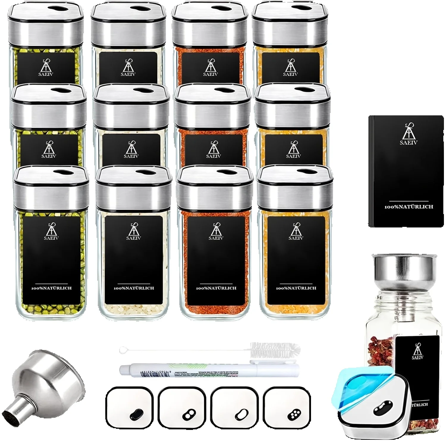 Ensemble angulaire de verres à épices, 12/24/35 pièces, 360 ° Colliers à épices rotatifs, récipient à épices de 120 ml, récipients de stockage d'épices avec couvercle avec colliers à épices,