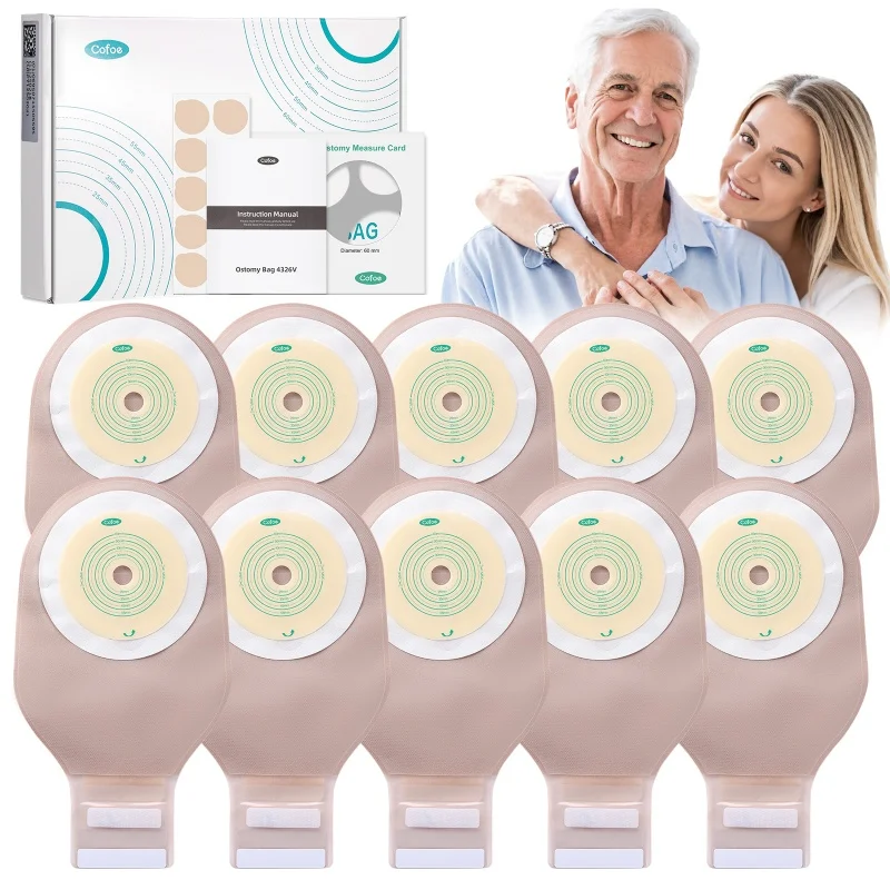 Cofoe 10PCS Economical Drain Valve Colostomy Bags for Adults One-piece System Medical Ostomy Pouch with Clip Closure 450ml