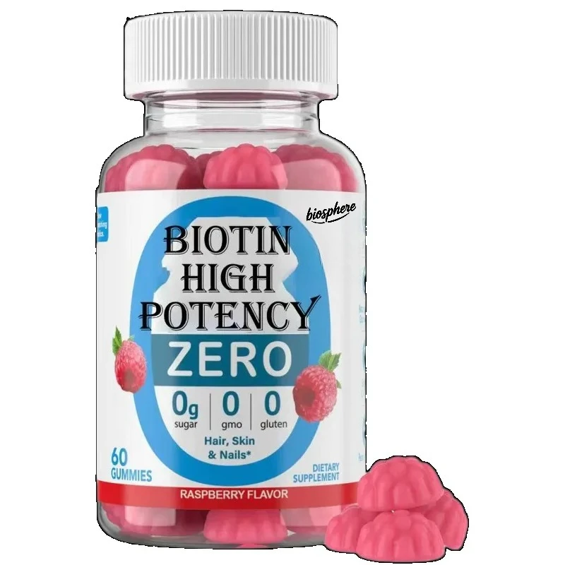 

Sugar free biotin gummies -5000 micrograms of high-efficiency biotin, suitable for hair, skin, and nail health. 60 gummies