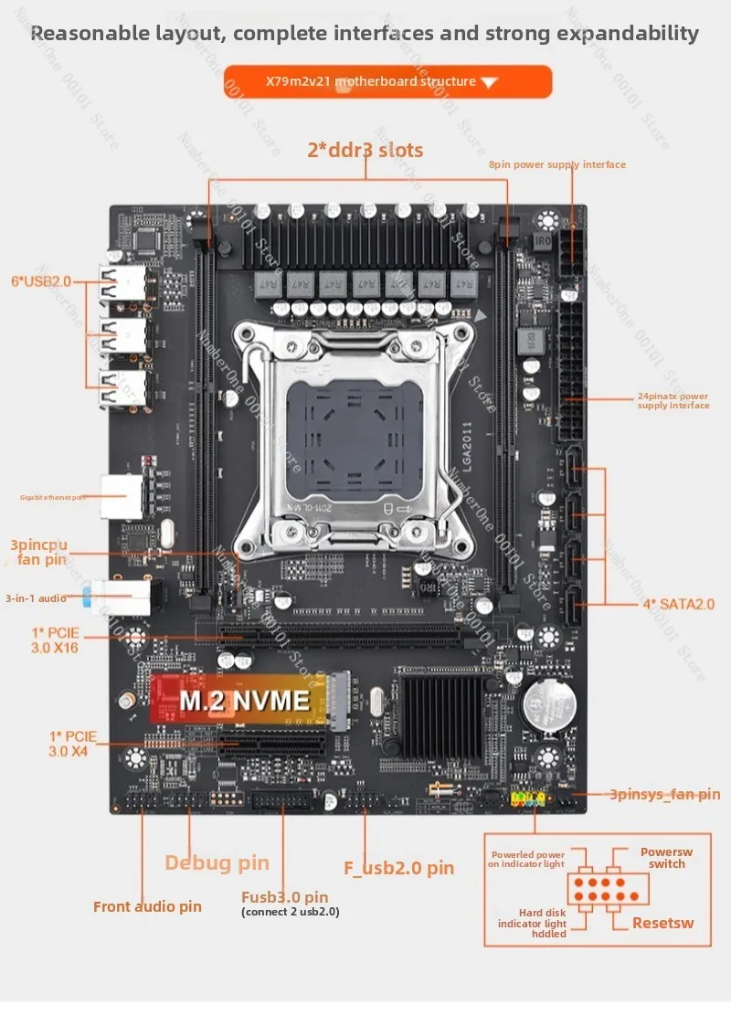 X79M2_V21 Computer Desktop Motherboard LGA-2011 Pin Processor DDR3 Memory Support M.2