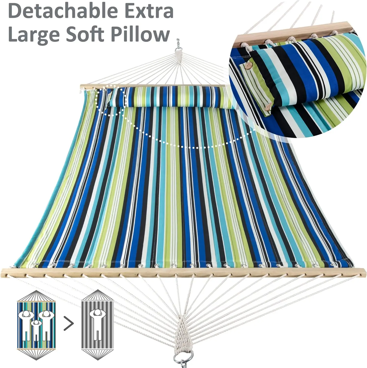 

2 Person Hammocks for Trees, Lightweight Hammock for Outdoor, Patio, Garden, Backyard, Green Stripes