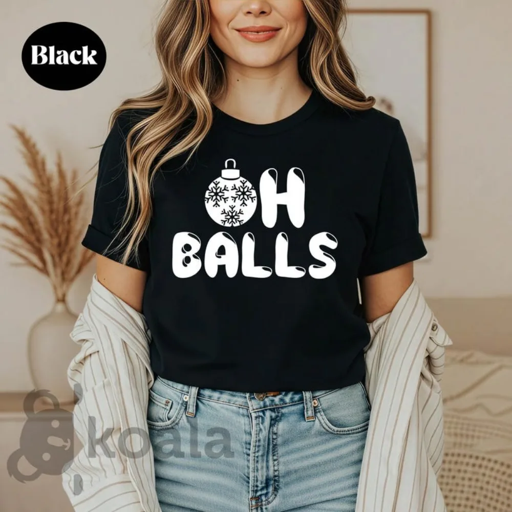 

Рождественская рубашка Oh Balls Рождественская рубашка Рождественский подарок Рубашка Уличная одежда Классический узор Высококачественные хлопковые футболки Общий дизайн