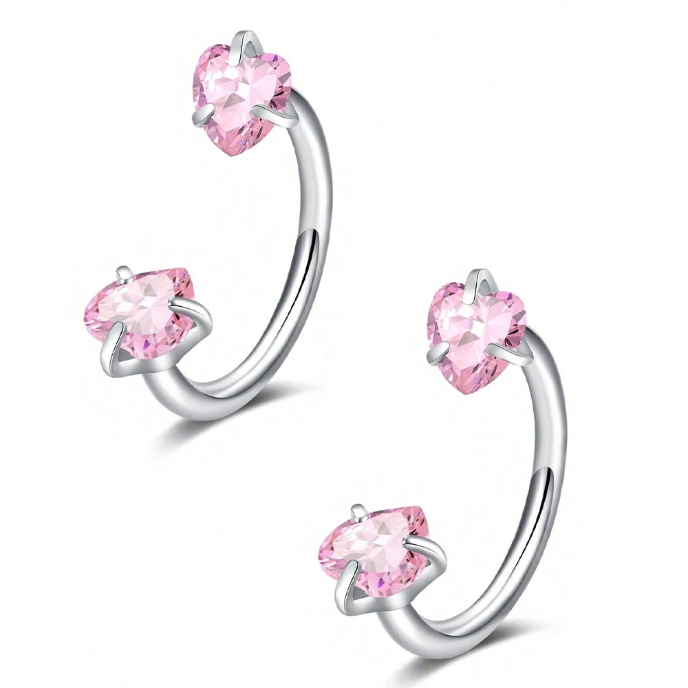 2 Stuks Rvs Zirconia Hoefijzer Ring Piercing Neus Oor Buik Ringen Vrouwen Kraakbeen Helix Oorbellen Daith Piercing Sieraden