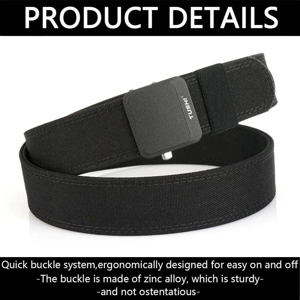 TUSHI Nylon-Hartgürtel für Herren, automatische Metallschnalle, Outdoor-EDC-IPSC-Zubehör, große Größe 120–150 cm, Militärgürtel – Detail 10