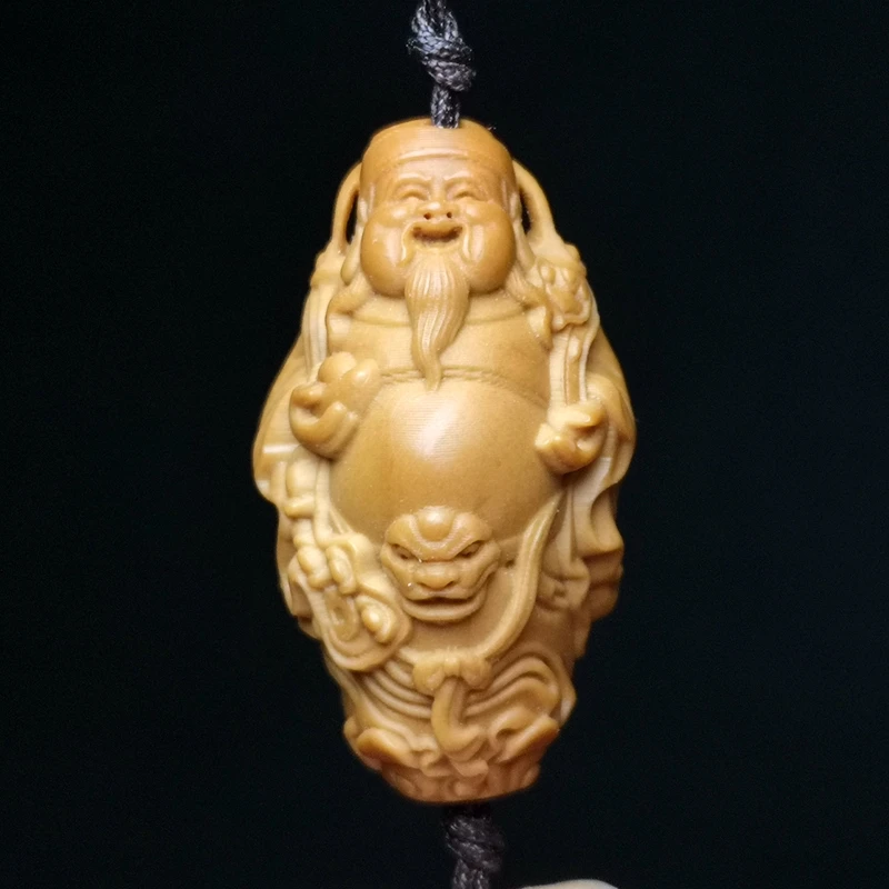 YIZHU CULTUER ART Size 3.2 × 1.8 cm Old Chinese Hand-carved Olive God of wealth Statue Netsuke Pendant Gift