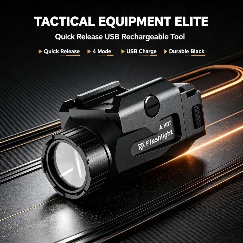 USB Rechargeable TINSOL 800LM Outdoor Flashlight 4 Lighting Modes Quick Release Holder For Picatinny Rail Outdoor Adventure