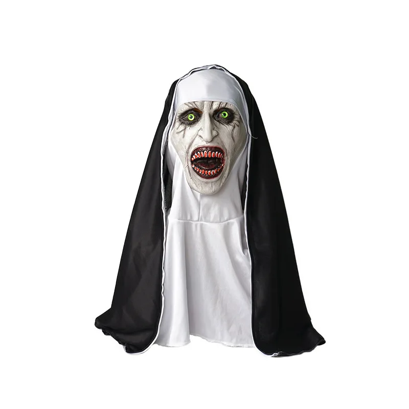 

Halloween Horror Nun Latex Mask Sister Headscarf Cosplay Scary Ghost Face Headgear Headpiece Carnival Party Costume Props