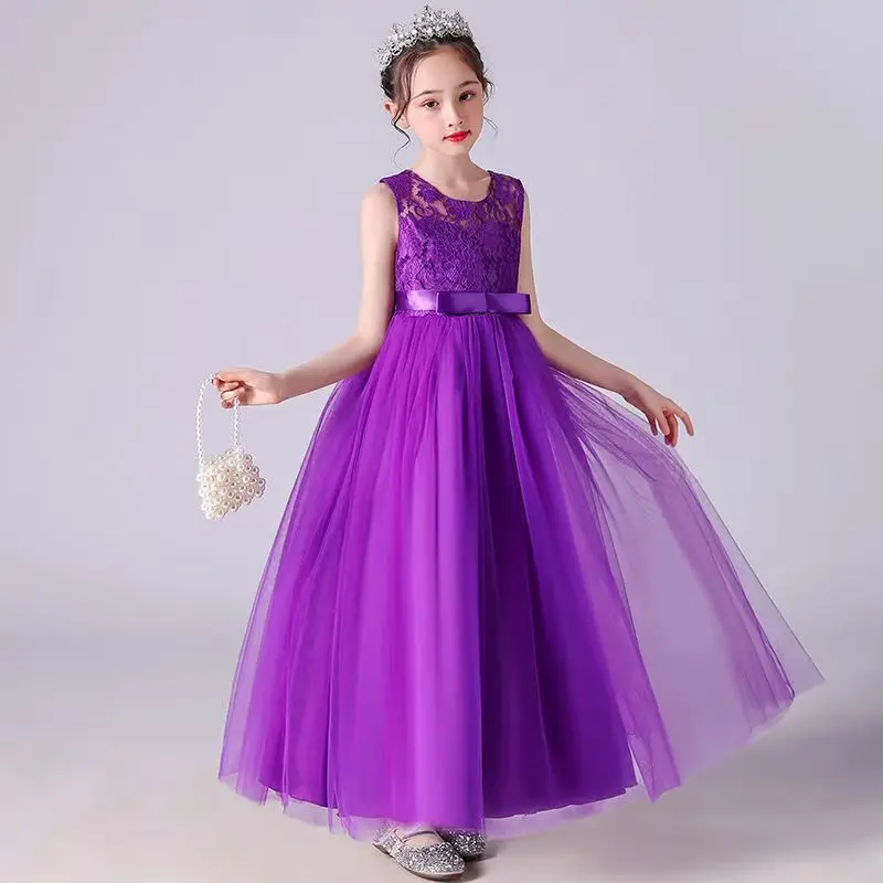 

Baby Girl Princess Dress For Party Long Embroidery Layered Mesh Kids Girls Clothes Bow Elegant Birthday Christmas Children Dress
