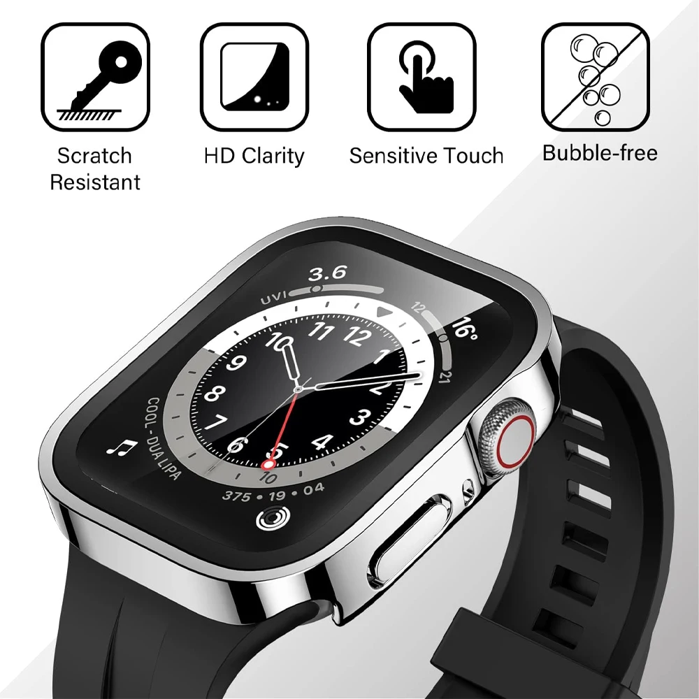 Verre + étui pour Apple Watch 42 46mm 45mm 41mm 49mm 44mm 40mm, housse de protection d'écran à bord droit iWatch SE 6 7 8 9 10 Ultra