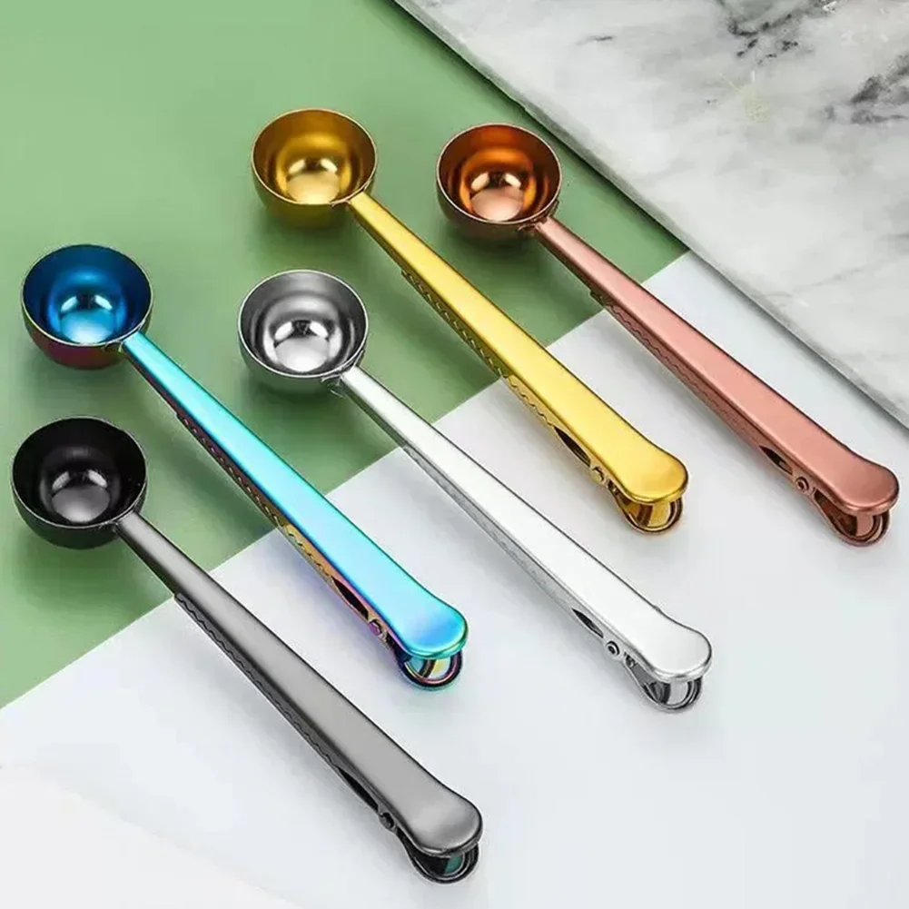 

2-в-1 мерная ложка для кофе из нержавеющей стали, многофункциональная ложка для кофейных зерен, молоко, мука, герметичный зажим, ложка, инструмент для кофе