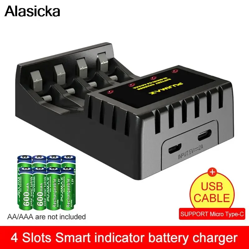 4 Slot Battery Charger Smart Indicator with Short Circuit Protection For 4X AAA/AA Lithium-ion Rechargeable NICD Battery