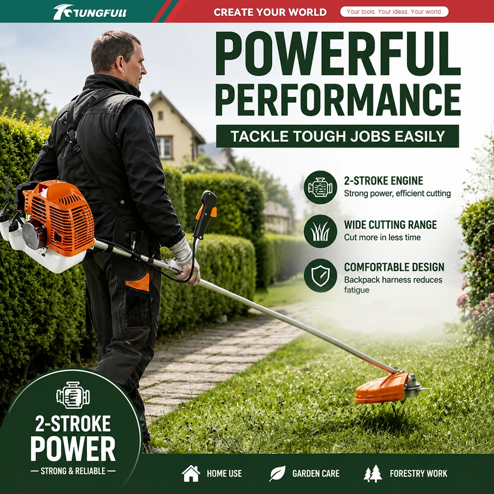 2 Stroke Gas Powered Brush Cutter Weed Trimmer Lawn Mower Garden Weeding Machine For Farm Garden Forestry Use