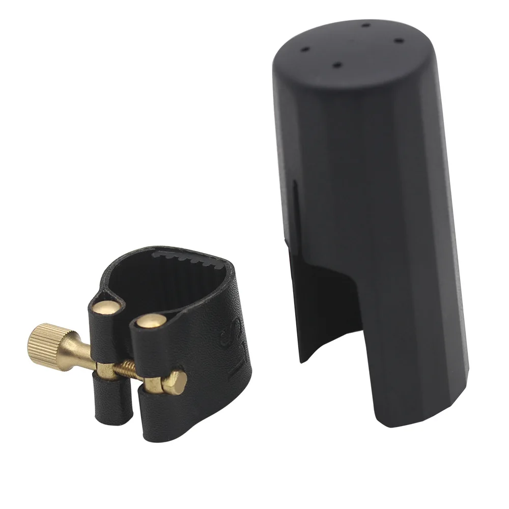 Leather Clarinet Ligature with Cap Soft Leather Fastener Mouthpiece Cap Set for Bb Clarinet Ebonite Mouthpieces