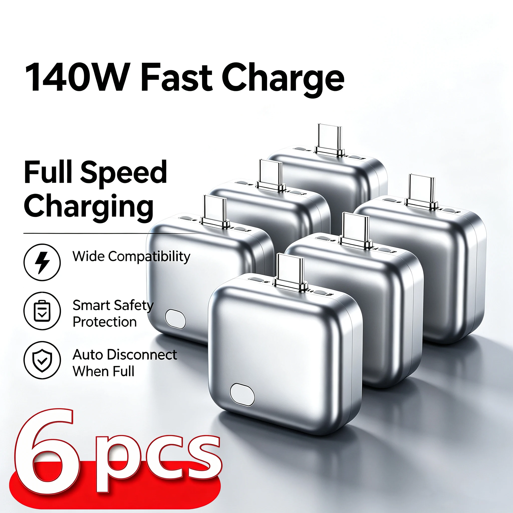 6PCS 140W Smart Full Charge Separator Type-C Charging Adapter Overcharge protection Auto power-off for Type-C devices