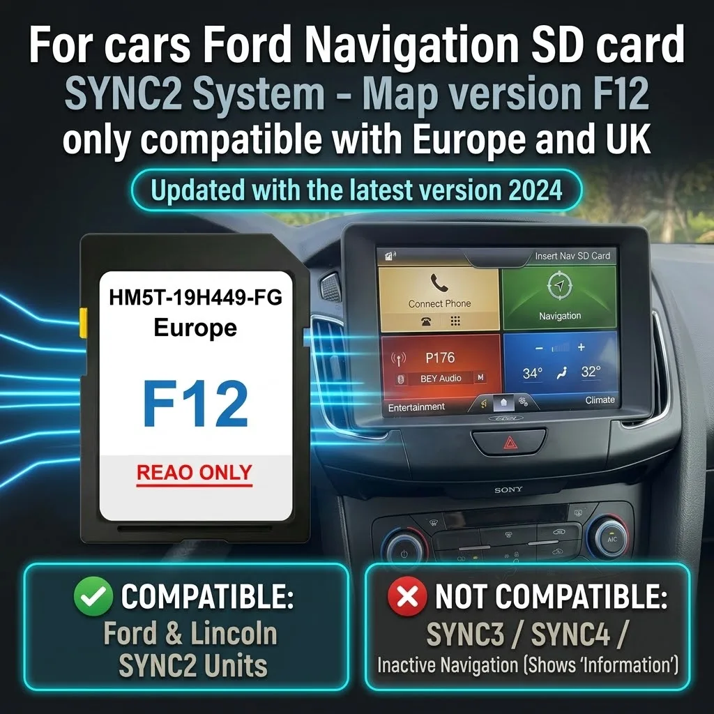 Europe GPS Nav Map Update SD Card HM5T-19H449-FG, Compatible with Ford SYNC2, for Focus Mondeo Kuga F150 Mustang Lincoln 2011-16