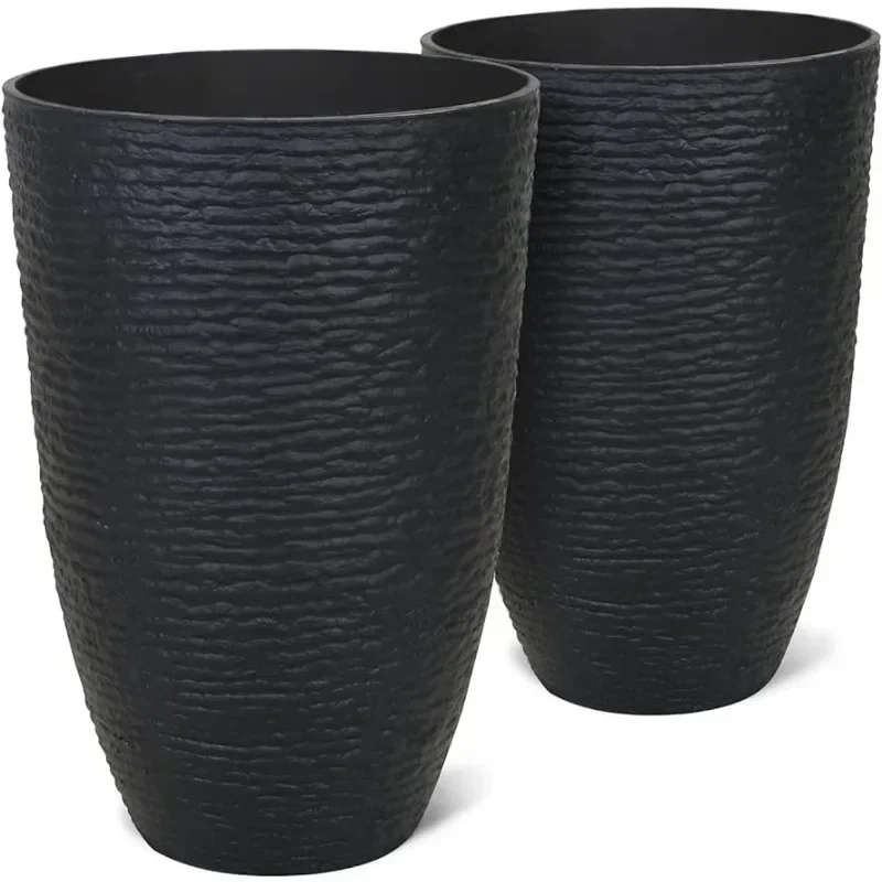 

21" Tall Plant Pots 2-Pack - Resin Large Round Black Plant Pots for Outdoor Plants and Trees，gardening things