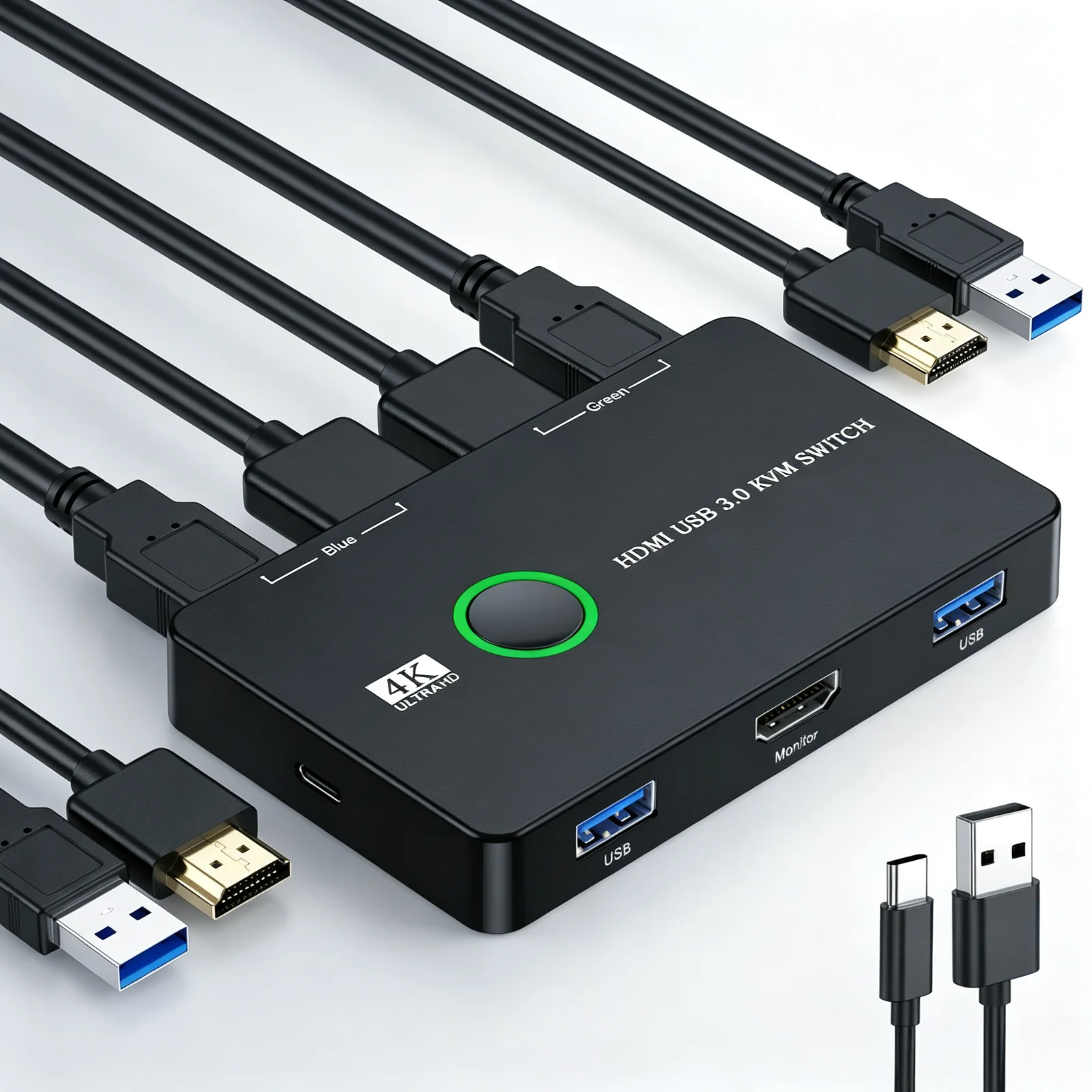 KVM Switch HDMI-Compatible 2 Port Box USB3.0 HDMI Switch for 2 Computers Share Keyboard Mouse Printer USB Swltch Splitter