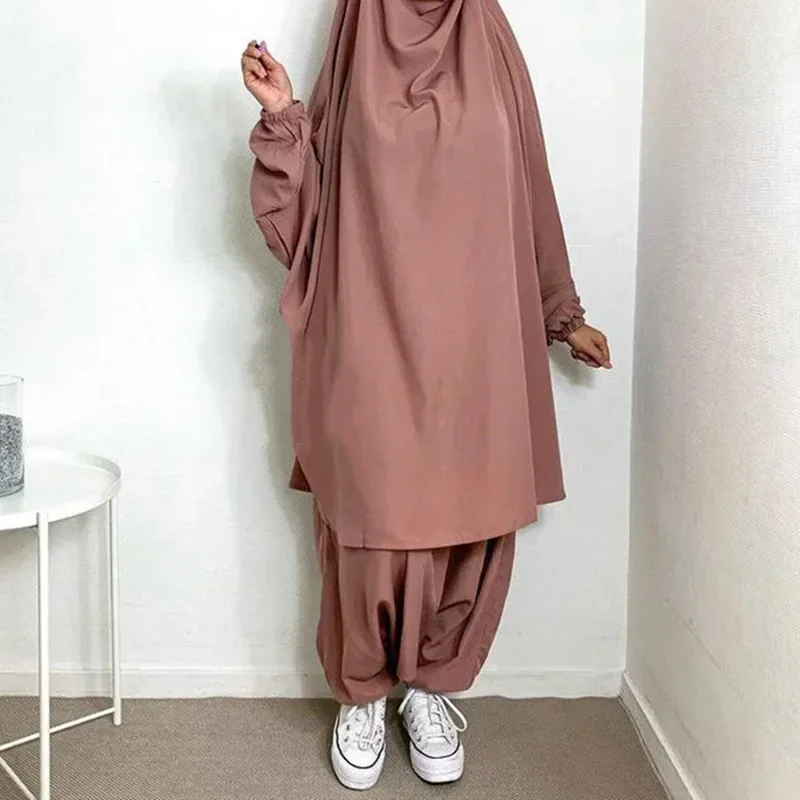 Abaya con capucha para mujer, conjunto de 2 piezas, vestido de oración largo Khimar Hijab, conjuntos musulmanes, traje de pantalón, ropa islámica, Niqab Djellaba para mujer