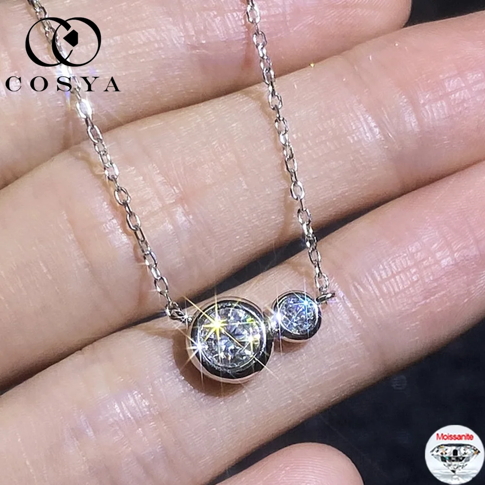 

COSYA 0.6CT Round Moissanite 2 stone Necklace For Women 100% S925 Silver VVS1 Bezel Set Lab Diamond Neckchain Party Fine Jewelry