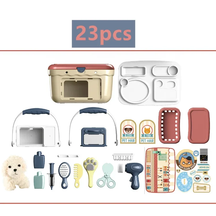 مجموعة لعب التظاهر للعناية بالحيوانات الأليفة مع كلب محشو من القطيفة للأطفال الصغار مجموعة أدوات طبيب بيطري ألعاب للأطفال البنات مع